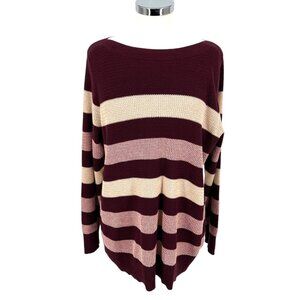 Market & Spruce Striped Boatneck Sweater Burgundy Pink Cream Size 2X NWT